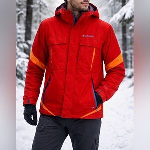 Columbia Red Hooded Winter Ski Jacket | Waterproof Insulated Outdoor Coat | M